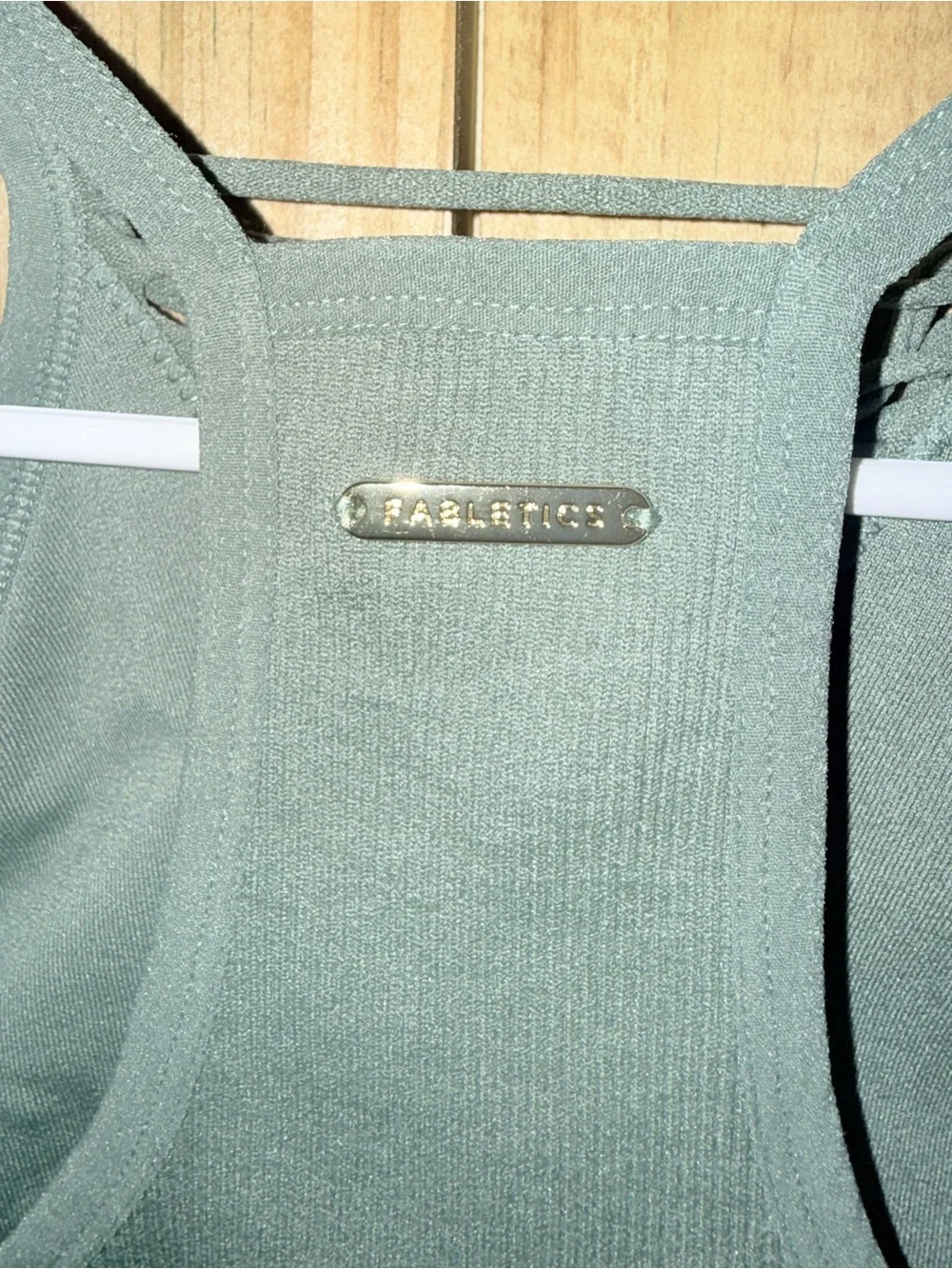Fabletics Sage Green Lace-Front Cropped Sports Bra